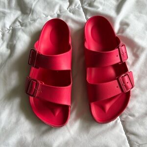 Hot pink rubber Birkenstocks